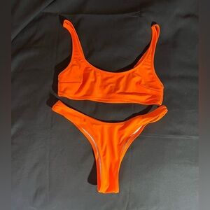 Cupshe Neon Orange Bikini Set - Size S (Adjustable Straps, High Cut)